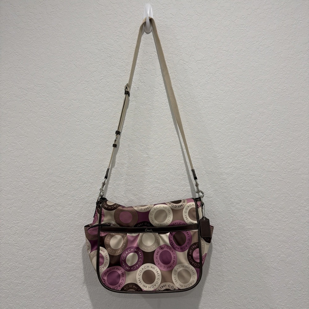 Coach Messenger Diaper Bag Circular Pink Purple Brown Cream 2000s